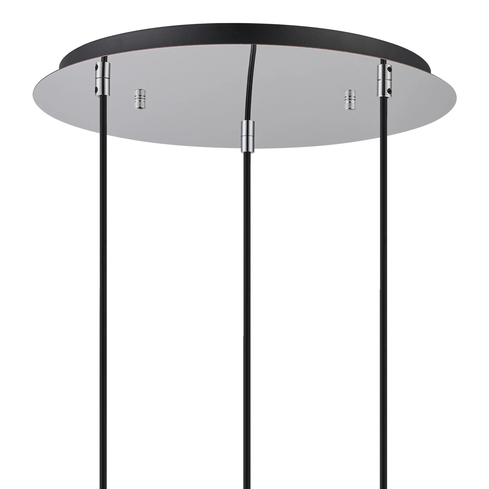 Lori 40cm Round Pendant, 3 Light Adjustable E27, Polished Chrome/Chrome Slim Curved Trapezium Shades DK1268  Deco Lori Polished Chrome